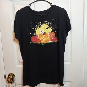 Black Boo Halloween Short Sleeve Crewneck Tshirt Pumpkin Ghost Bats Fall Size XL